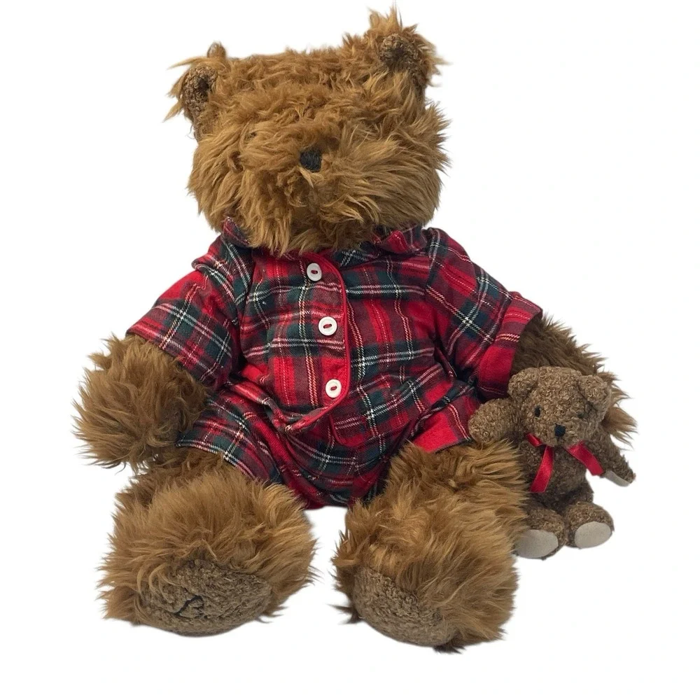 Belkie Bear 2000 Plush Teddy‎ Bear with Plaid Pajamas & Mini Bear Friend Vintage